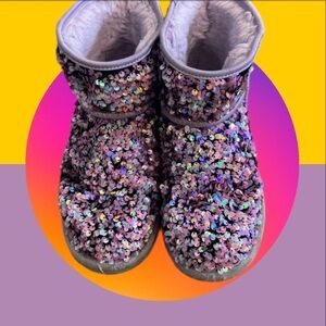 UGG Sequin Mini Ankle Boots in Pink and Purple